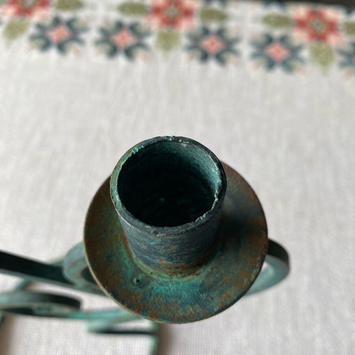 Vintage wrought iron candle holder used, year 1993 with minor oxidations