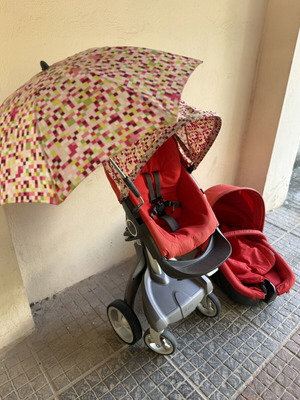 Stokke βρεφικό καρότσι 2 σε 1 με πορτ-μπεμπέ, σαν καινούργιο, κόκκινο