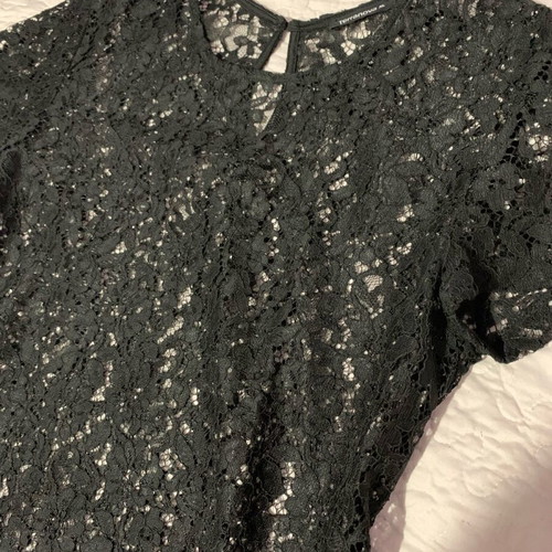 Evening short-sleeve women's blouse XL black like new with lace