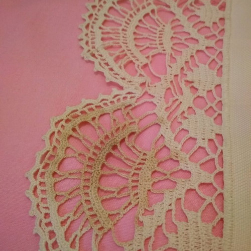 Set of 4 used fabric and lace table runners from the 70s