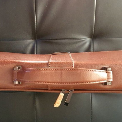 Amig brown briefcase new 4 compartments with strap and lock