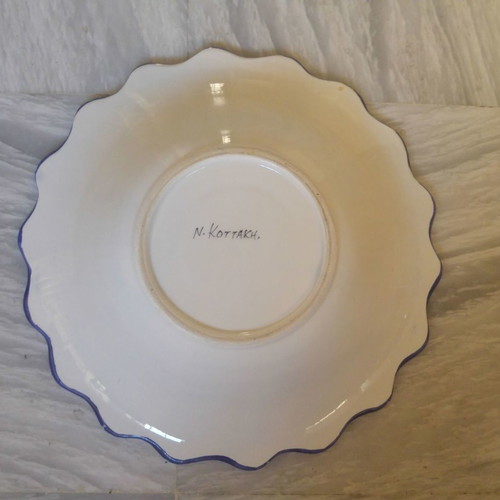 Ceramic fruit bowl handmade painted plate used