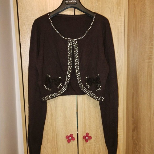 Bolero with crystals and lace butterflies like new, brown