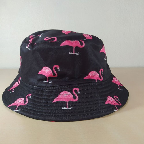 Bucket hat black with pink flamingo new summer vibe