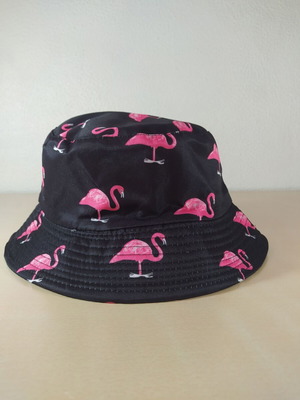 Bucket hat black with pink flamingo new summer vibe
