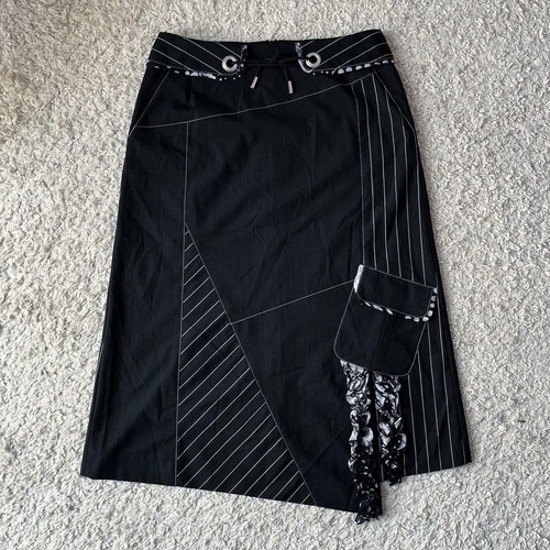 Midi asymmetrical black skirt used, with pocket, size 38