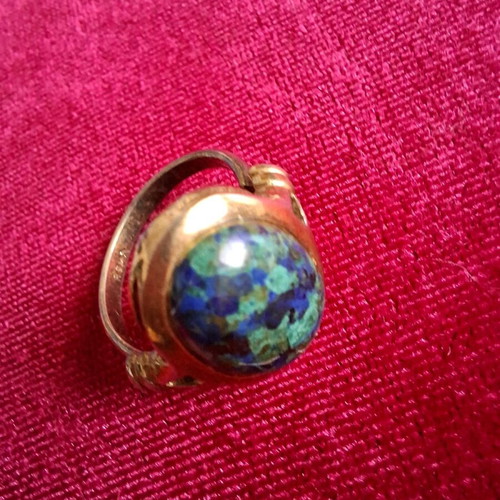 Ring used vintage gold-plated sterling silver oval azurite malachite