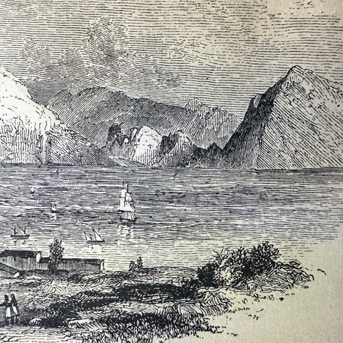 Rare antique engraving 1841 “View of the Gulf of Corinth” used, Corinth
