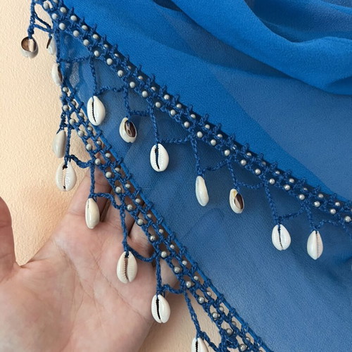 Summer waist scarf pareo blue with shells like new