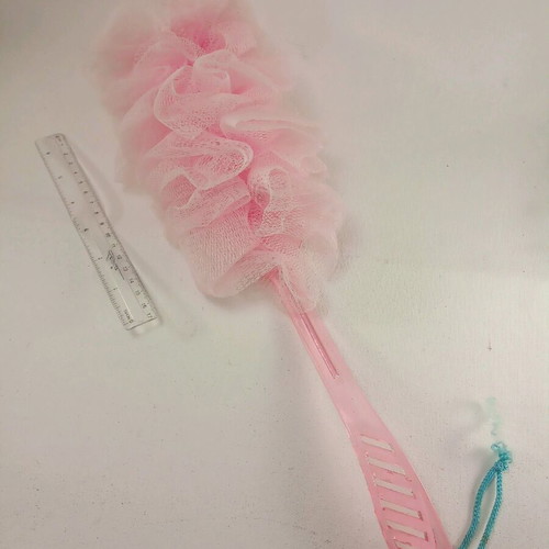 Synthetic bath sponge with handle pink unused