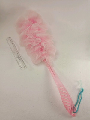Synthetic bath sponge with handle pink unused