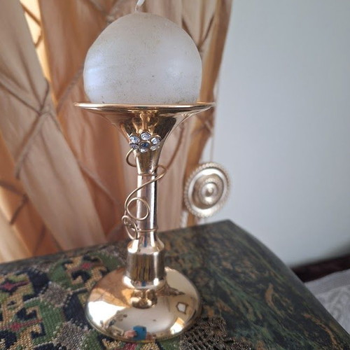 Metal Gold Plated Candleholder 24k with Flower Design and Crystals like new