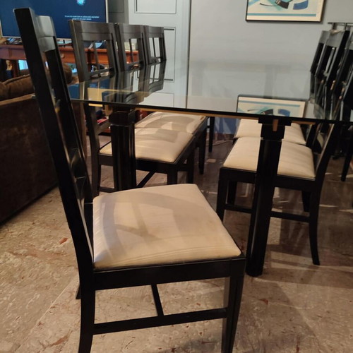Varagkis dining set for 8, solid wood and glass