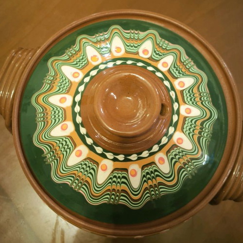 Hand-painted clay pot in excellent condition