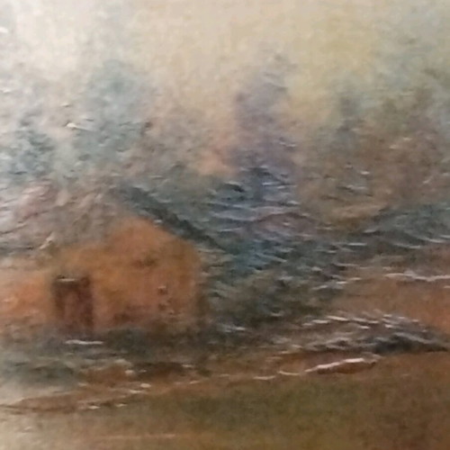 Oil painting frame 1970 like new, house by the lake