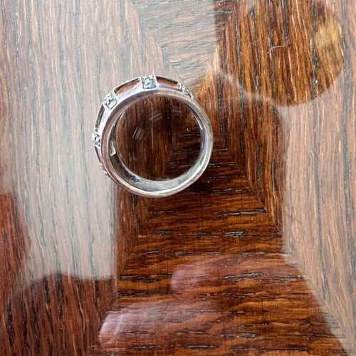 Vintage statement 925 silver ring with crystals chunky