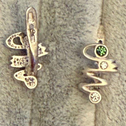 Jenavi silver earrings new, with white and green crystals