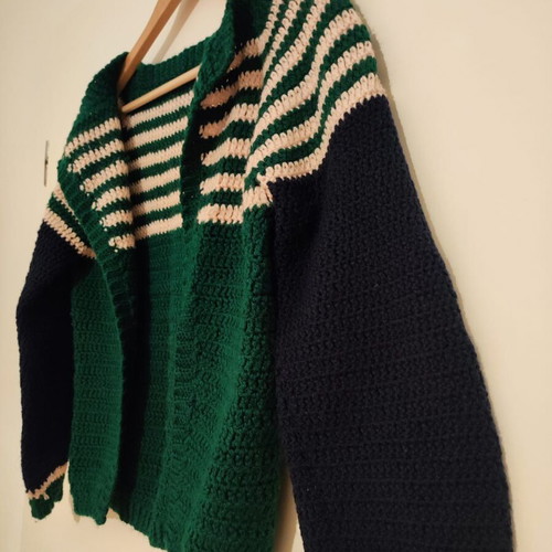 Handmade crochet cardigan made to order, blue and green, size S