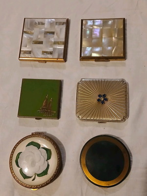 Collectible powder compacts used, set of 6 from America and Europe