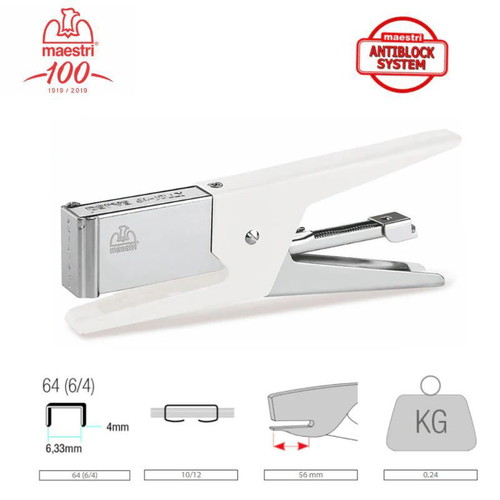 Romeo Maestri Parva 64 white hand stapler and Maestri Roma Top Chrome staple remover new