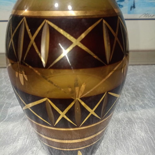Bohemian crystal vase like new with gold details