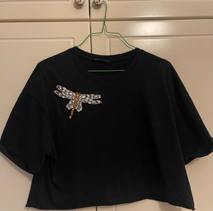Κοντό μαύρο t-shirt Zara μέγεθος Μ