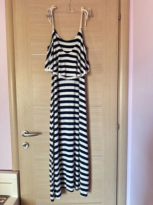 Maxi dress blue white striped with chest ruffles PIN UP like new