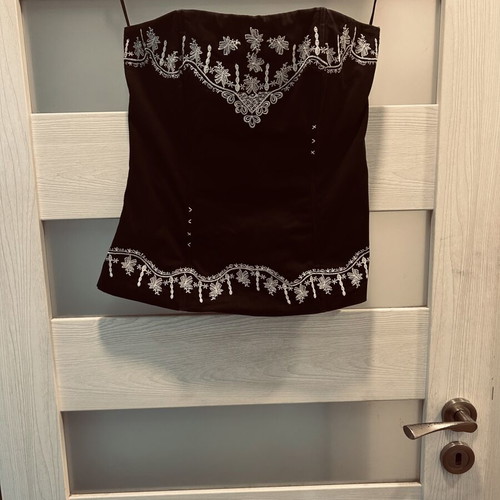 Vila Black Strapless Top with White Embroidery used, size L
