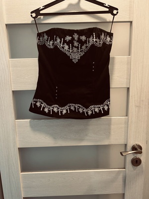 Vila Black Strapless Top with White Embroidery used, size L