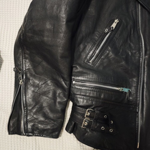 Vintage Akaso Biker Leather Jacket used, size XL, heavyweight black