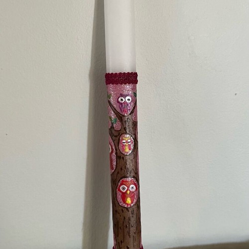 Easter candle painted with acrylic colors and decoupage new