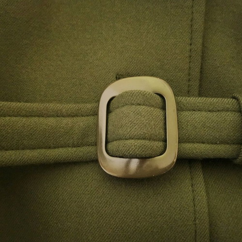 Vintage women's long full wool coat with fur collar like new, green khaki, size M/L