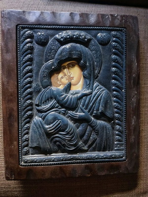 Silver icon of Panagia like new with natural patina