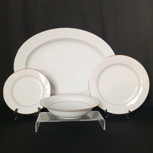 Noritake Japan 5930 Dawn 58-piece dinnerware set white with gold trim