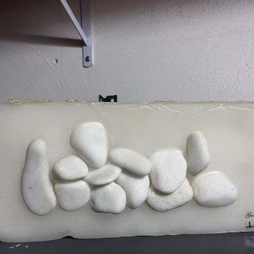 Decorative candle with pebbles about 35cm new