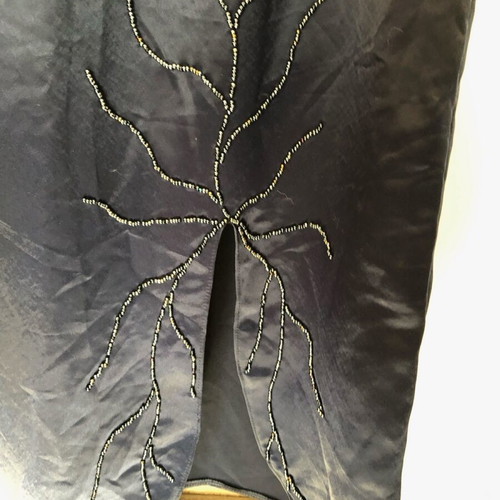 Vintage Pharmakis evening dress like new, dark blue satin with embroidery