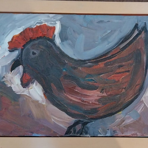 Chicken oil painting on canvas with frame 20×30cm new
