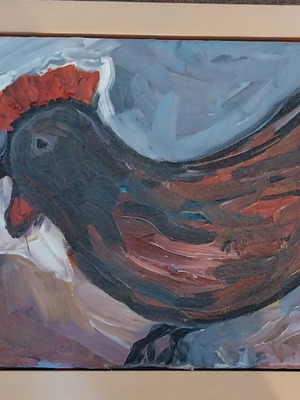 Chicken oil painting on canvas with frame 20×30cm new