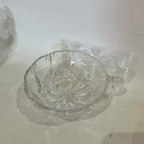 Vintage crystal bowls set of 6 with handles used, engraved designs