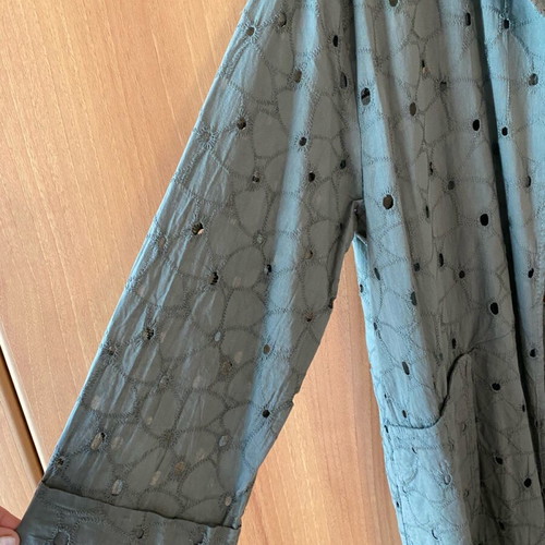 Celestino perforated long jacket new, green, 100% cotton
