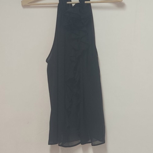 Zara black halter blouse with ruffle flower jacquard design, new