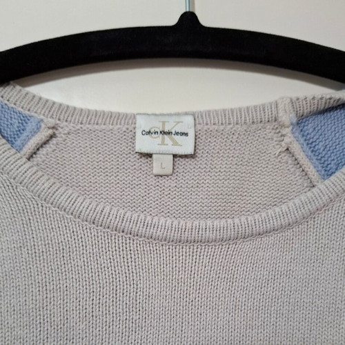 Calvin Klein Jeans sleeveless shirt Large used, gray and turquoise