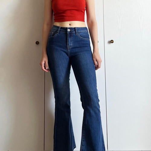 Y2K Flared Jeans used, Chic Bonbon Paris, size S/XS, blue turquoise