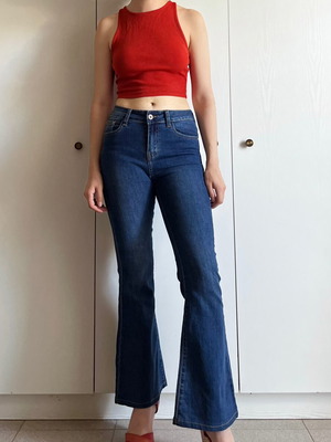 Y2K Flared Jeans used, Chic Bonbon Paris, size S/XS, blue turquoise