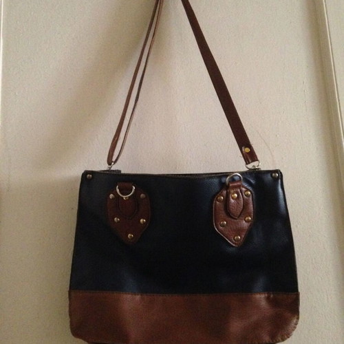 Women's crossbody bag blue with brown details used