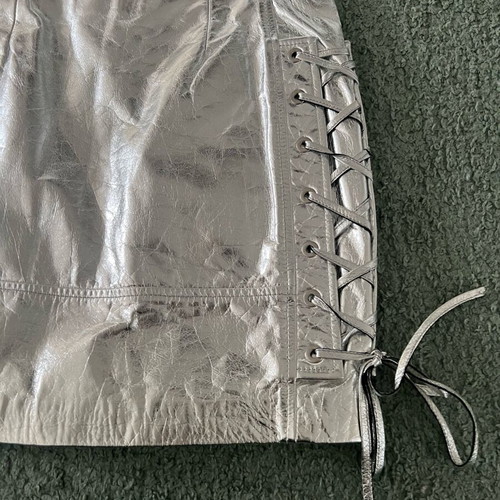Manokhi metallic mini skirt XS real leather like new, silver