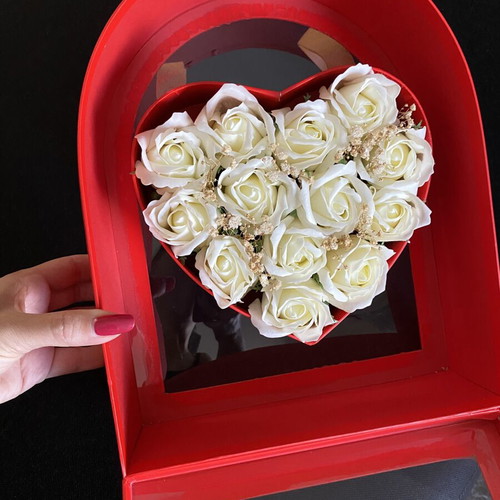 Bag with fake roses used, heart-shaped gift or decoration