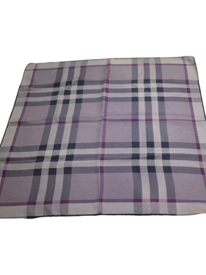 Burberry London silk twill square scarf pastel purple check like new