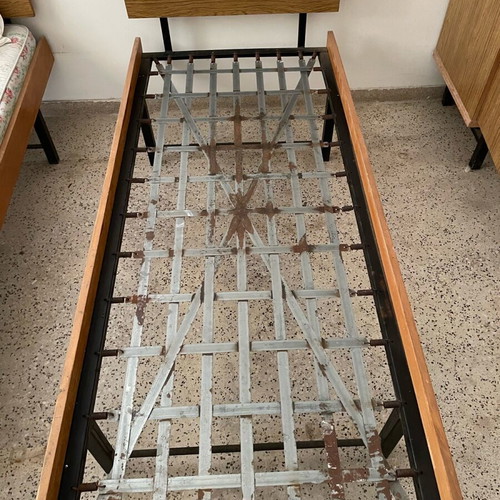 Bedroom furniture set used, iron bed frame with wood-look formica