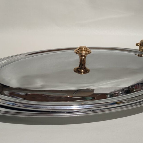 Oval Serving Dish stainless steel, like new, with lid